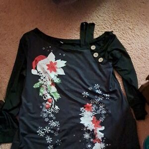 Festive Black Holiday Top with Floral Design